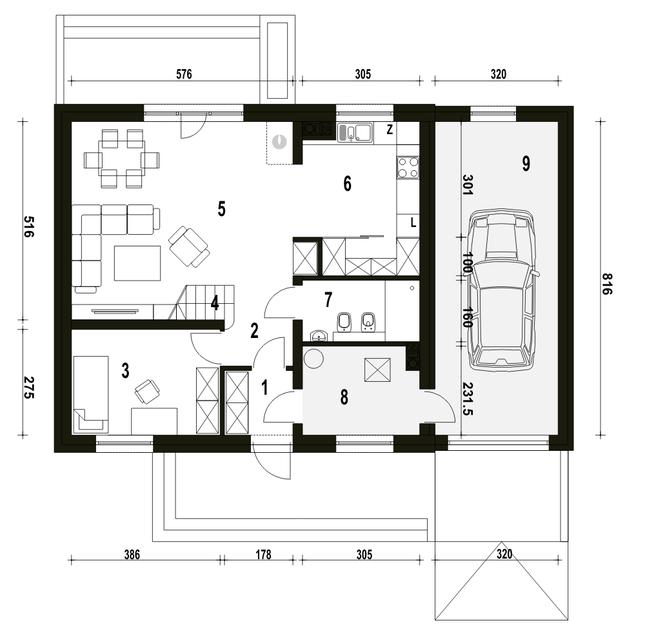 Rzut parteru POW. 95,9 m²