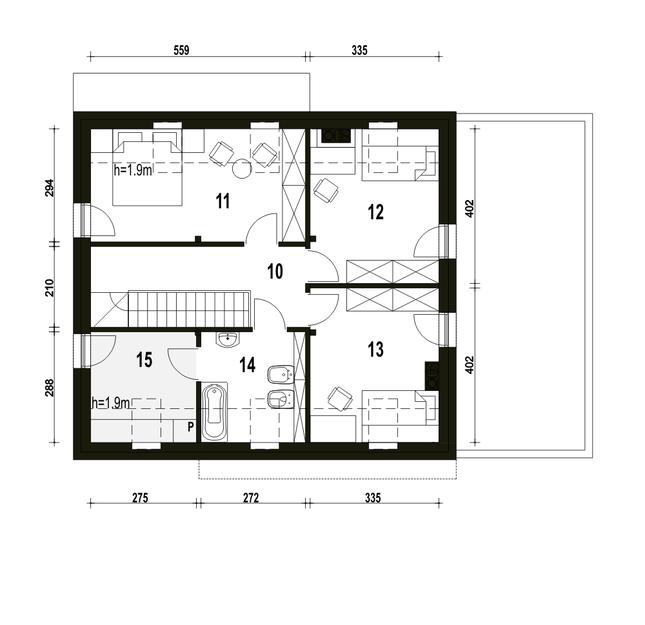 Rzut poddasza POW. 65,5 m²