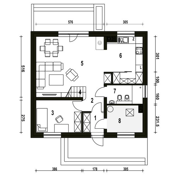 Rzut parteru POW. 69,7 m²