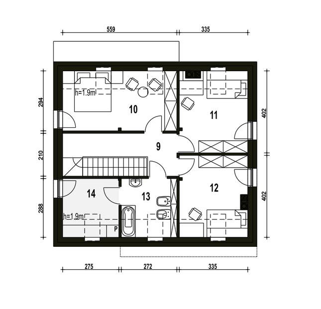 Rzut poddasza POW. 65,5 m²