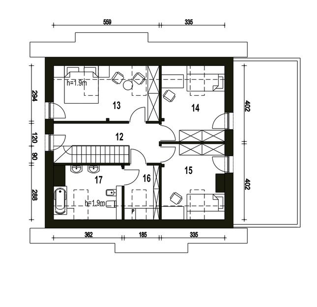 Rzut poddasza POW. 65,7 m²