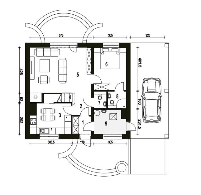 Rzut parteru POW. 68,8 m²