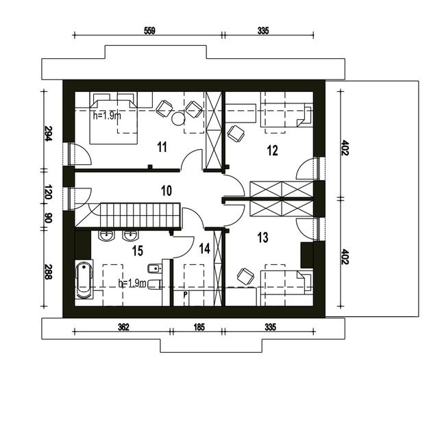 Rzut poddasza POW. 65,7 m²