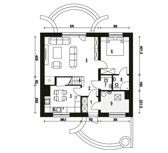 Rzut parteru POW. 69,1 m²