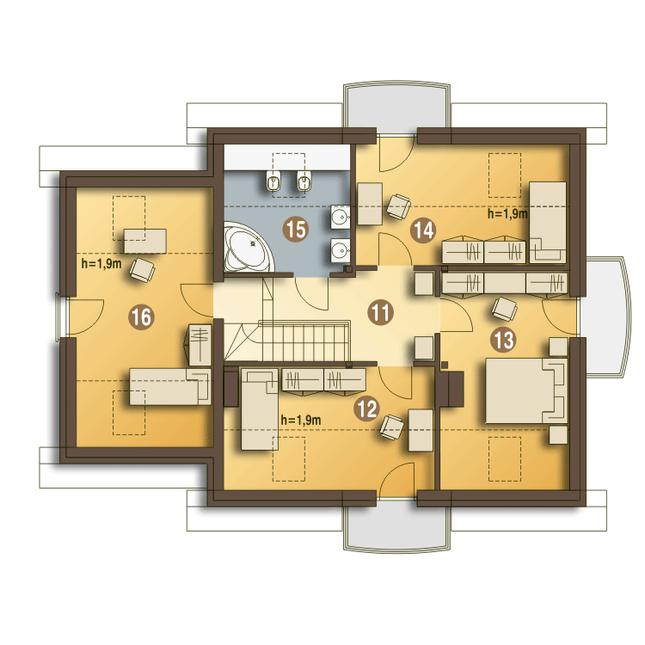 Rzut poddasza lustro POW. 85,7 m²