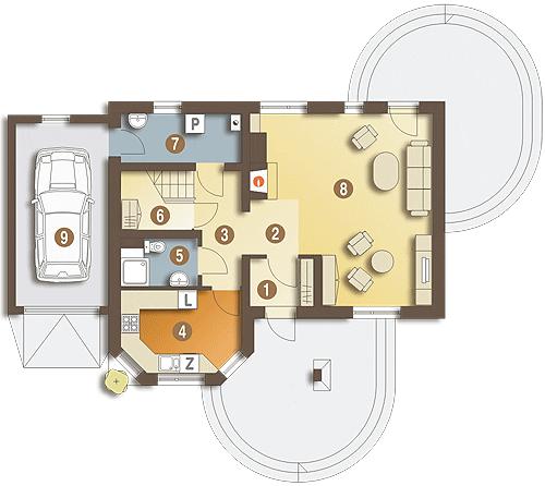 Rzut parteru POW. 74,0 m²