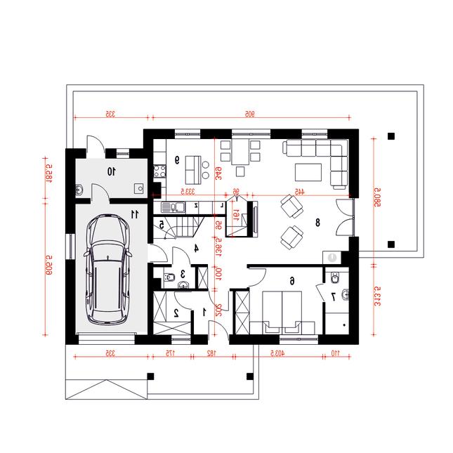 Rzut parteru lustro POW. 104,0 m²