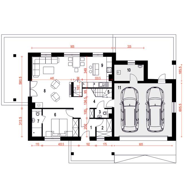 Rzut parteru POW. 120,3 m²