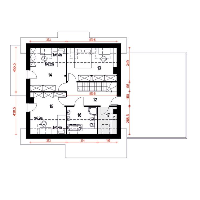 Rzut poddasza POW. 73,1 m²