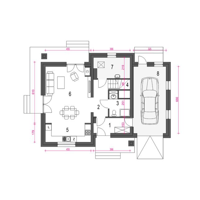 Rzut parteru POW. 81,0 m²
