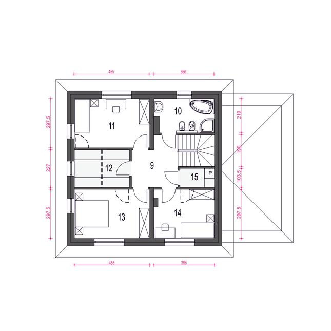 Rzut piętra POW. 61,7 m²