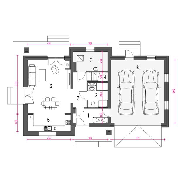 Rzut parteru POW. 96,8 m²