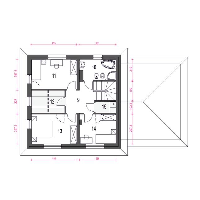 Rzut piętra POW. 61,7 m²