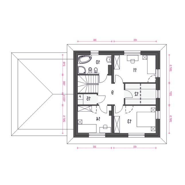 Rzut piętra lustro POW. 61,7 m²