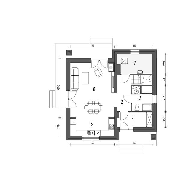Rzut parteru POW. 59,5 m²