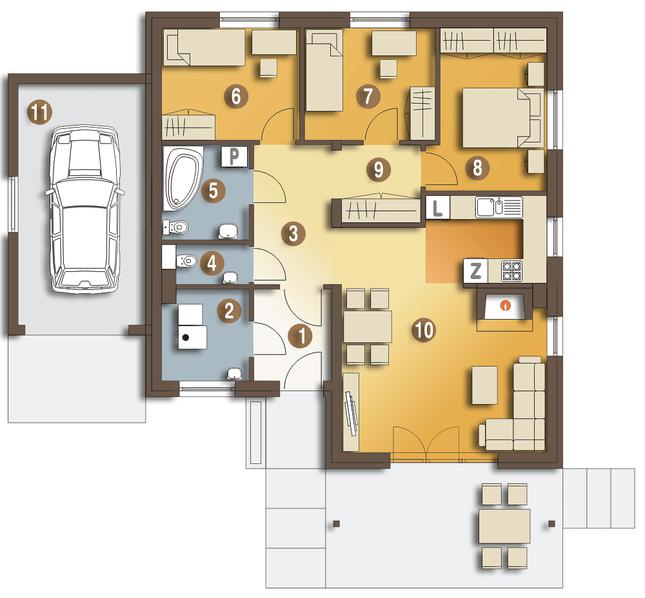 Rzut parteru POW. 106,8 m²