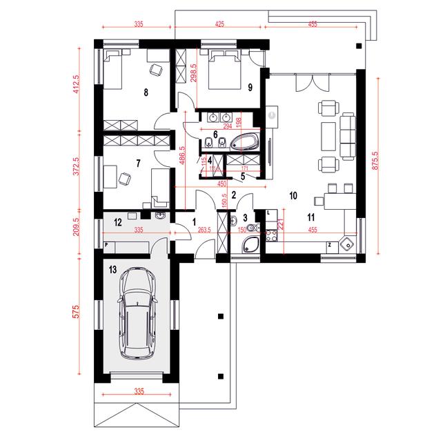 Rzut parteru POW. 131,2 m²