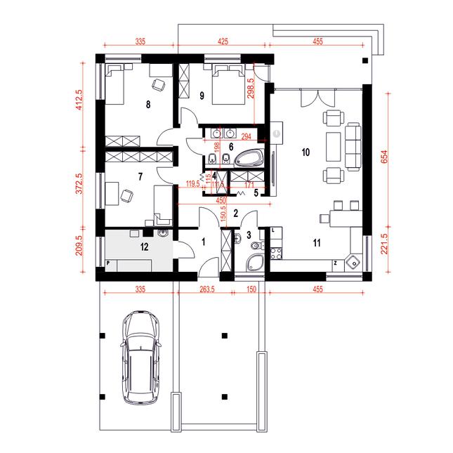 Rzut parteru POW. 112,6 m²