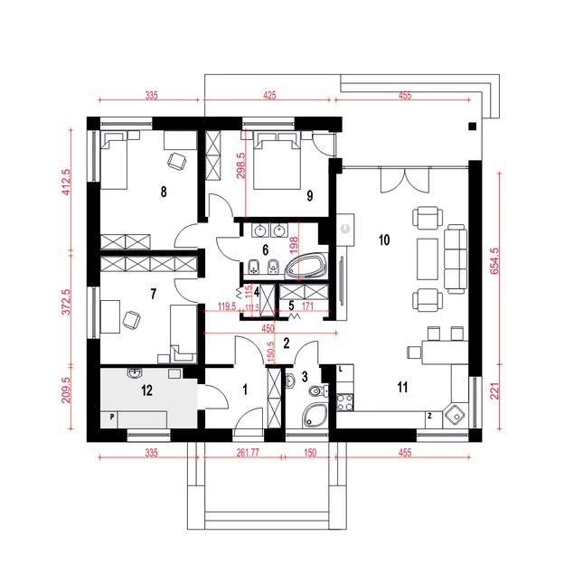 Rzut parteru POW. 112,5 m²