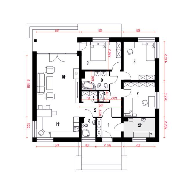 Rzut parteru lustro POW. 112,5 m²