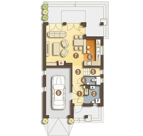 Rzut parteru lustro POW. 64,8 m²