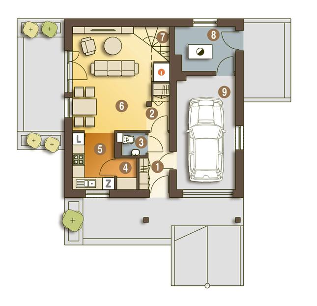Rzut parteru POW. 63,2 m²