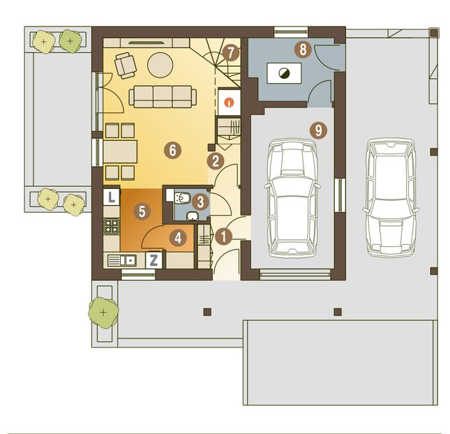 Rzut parteru POW. 63,2 m²