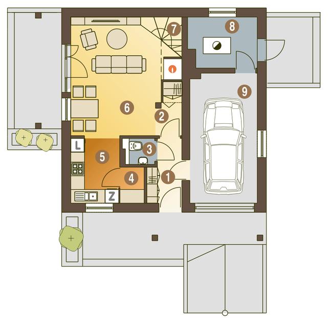 Rzut parteru POW. 62,9 m²