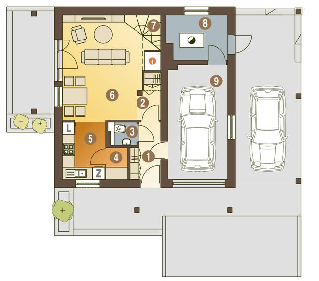 Rzut parteru POW. 62,9 m²