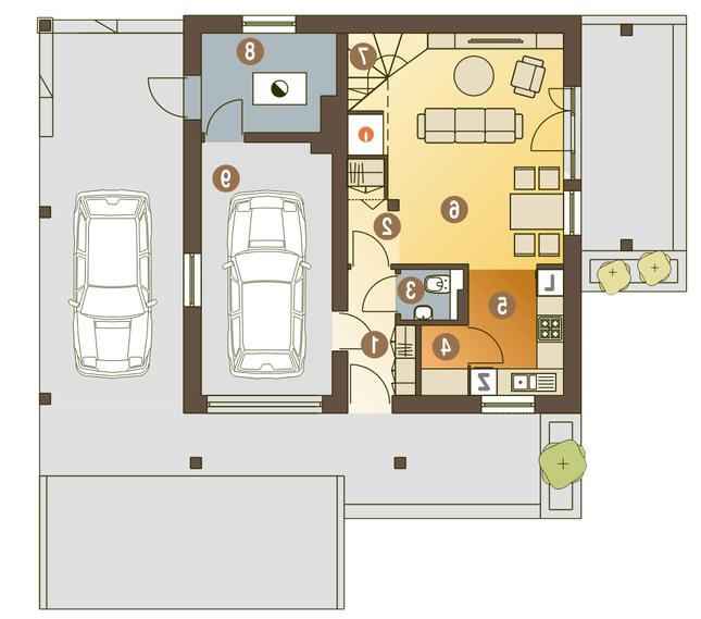 Rzut parteru lustro POW. 62,9 m²