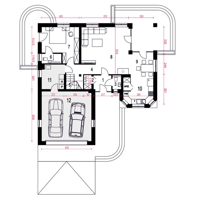 Rzut parteru POW. 129,4 m²