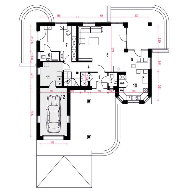 Rzut parteru POW. 112,5 m²