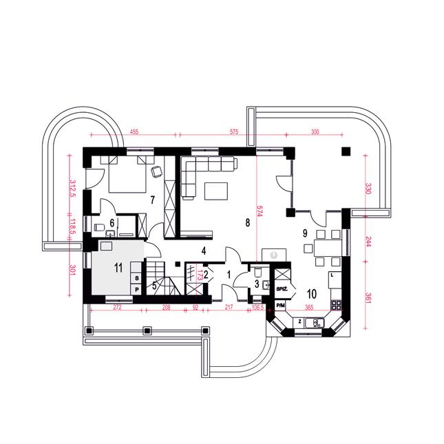 Rzut parteru POW. 92,5 m²