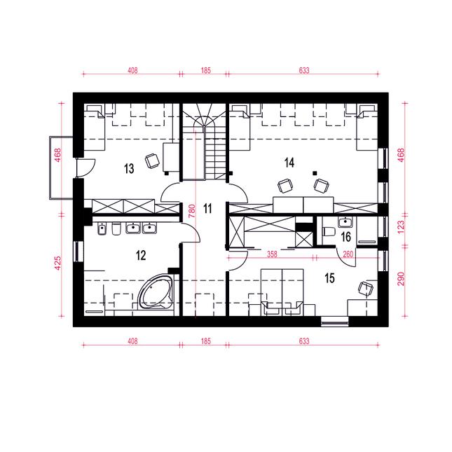 Rzut poddasza POW. 103,8 m²