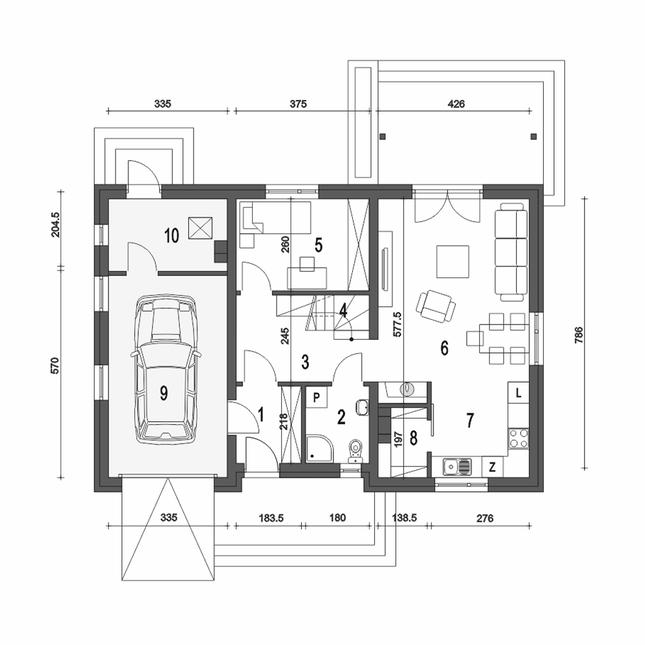 Rzut parteru POW. 85,3 m²