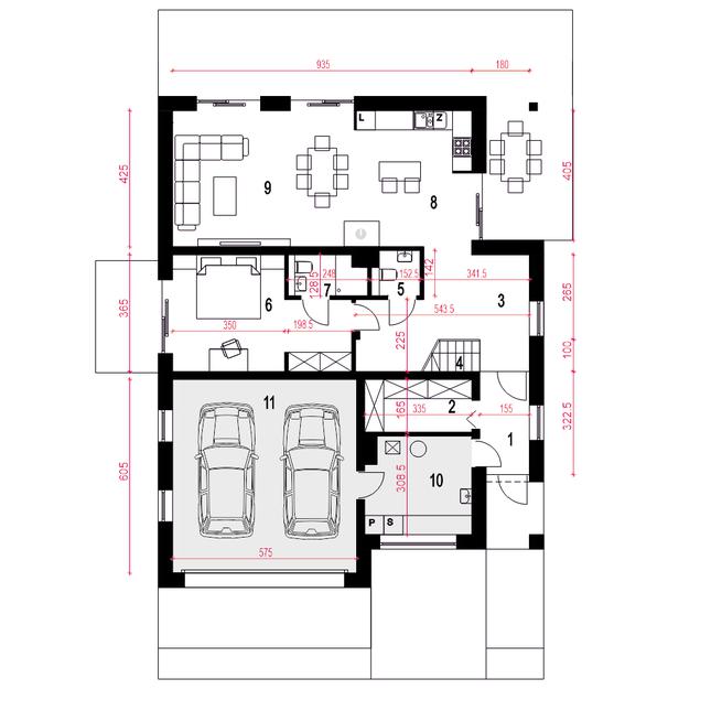 Rzut parteru POW. 132,7 m²