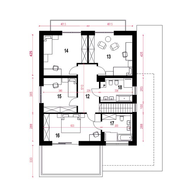 Rzut piętra POW. 93,6 m²