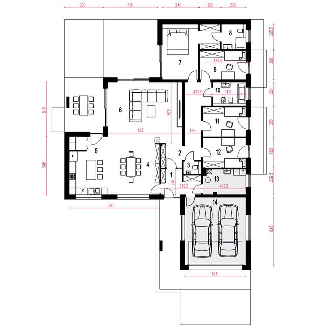 Rzut parteru POW. 222,6 m²