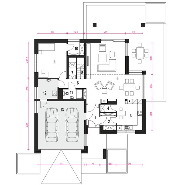 Rzut parteru POW. 134,4 m²