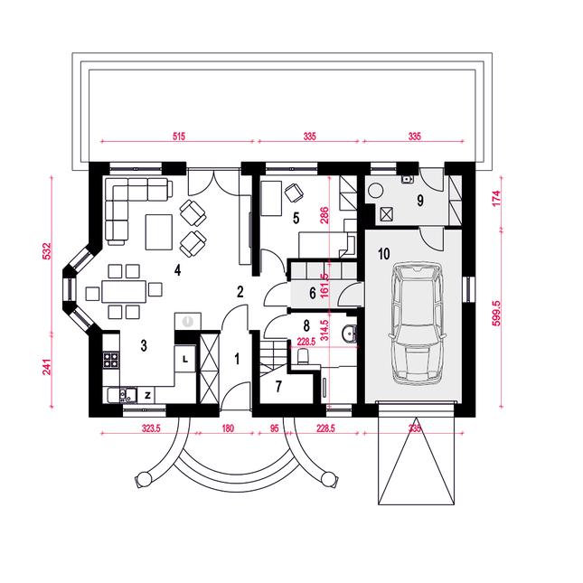 Rzut parteru POW. 92,6 m²