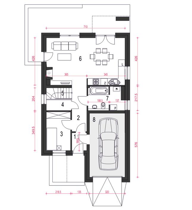 Rzut parteru POW. 75,2 m²