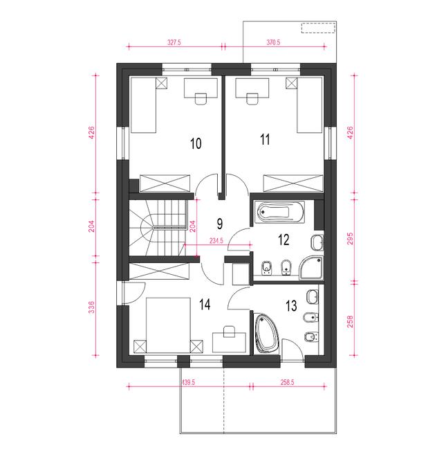 Rzut piętra POW. 61,9 m²