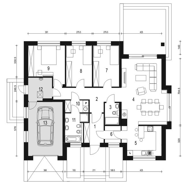 Rzut parteru POW. 141,4 m²