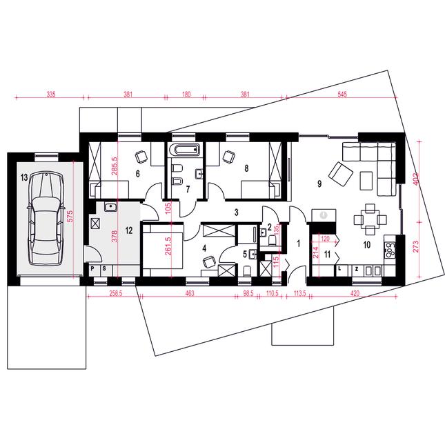 Rzut parteru POW. 114,3 m²