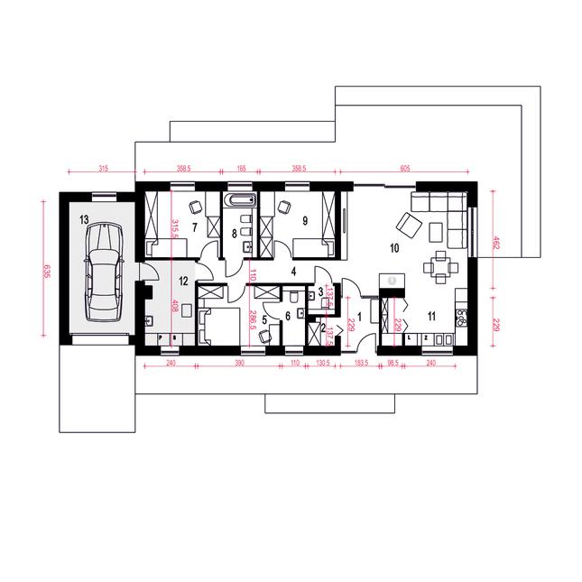 Rzut parteru POW. 123,7 m²