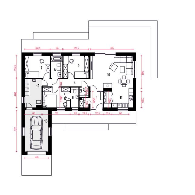 Rzut parteru POW. 124,6 m²