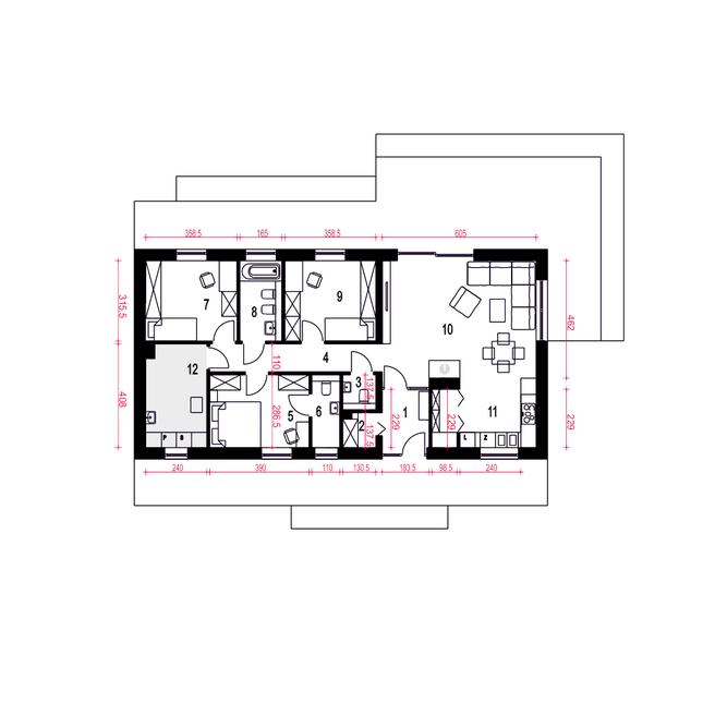 Rzut parteru POW. 104,0 m²