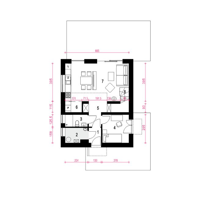 Rzut parteru POW. 51,4 m²