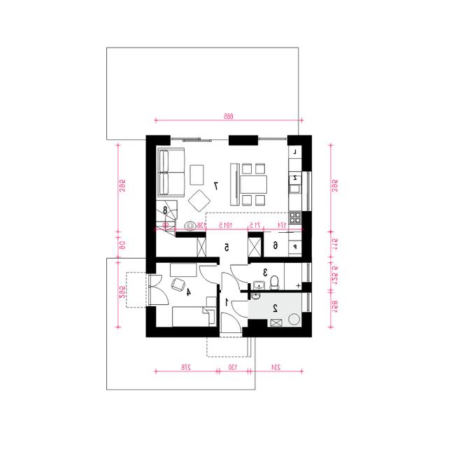 Rzut parteru lustro POW. 51,4 m²