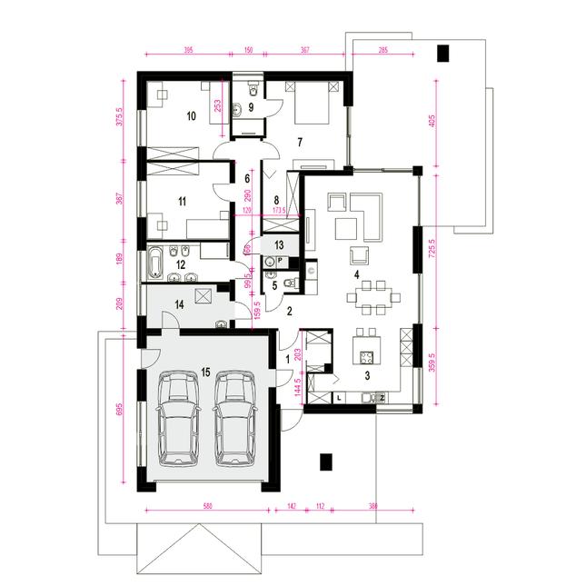 Rzut parteru POW. 185,5 m²